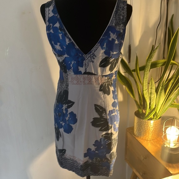 FREE PEOPLE SLEEVELESS BLUE COTTON DRESS WITH EMBROIDERY DETAILS SIZE 10 - Picture 5 of 6